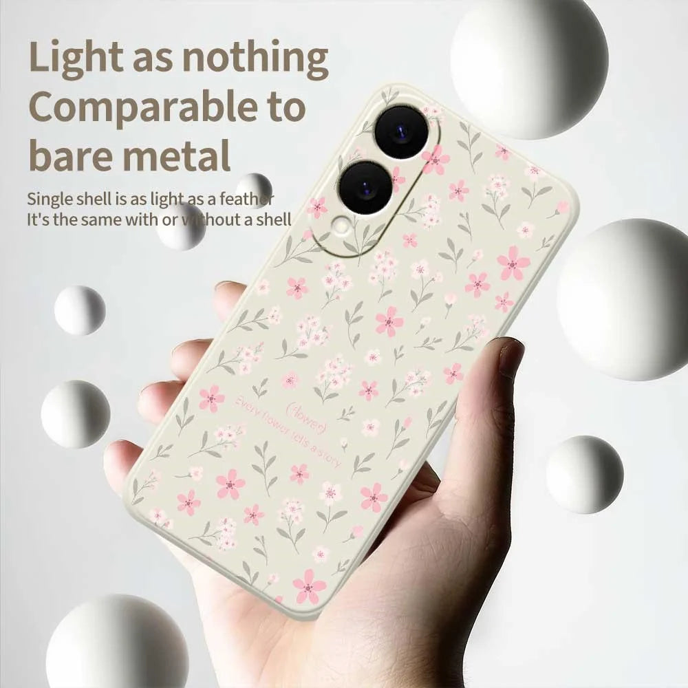 For Samsung Galaxy S25 Edge Case Small Flower Pattern Printing Straight Edge TPU Phone Back Cover - Beige - 4