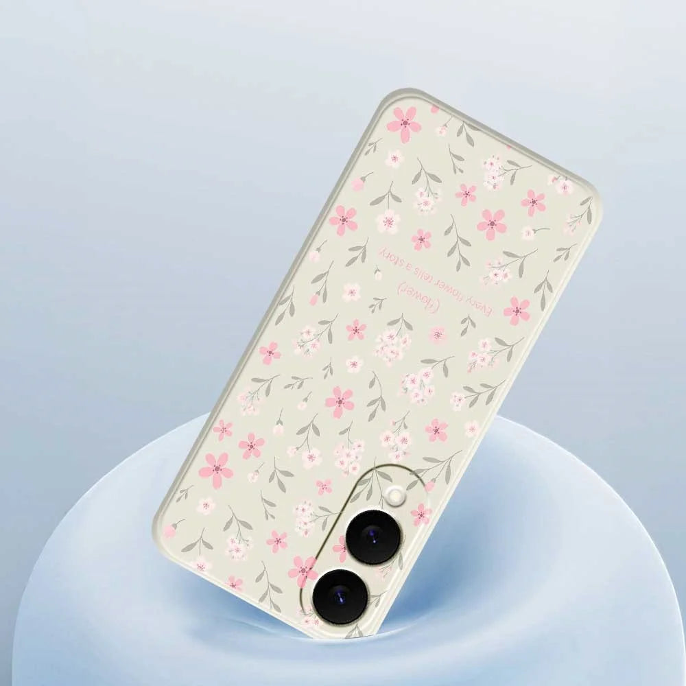 For Samsung Galaxy S25 Edge Case Small Flower Pattern Printing Straight Edge TPU Phone Back Cover - Beige - 5