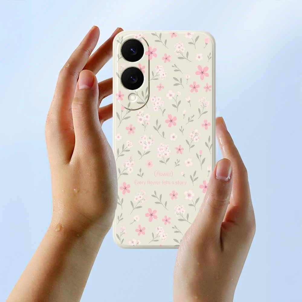 For Samsung Galaxy S25 Edge Case Small Flower Pattern Printing Straight Edge TPU Phone Back Cover - Beige - 6