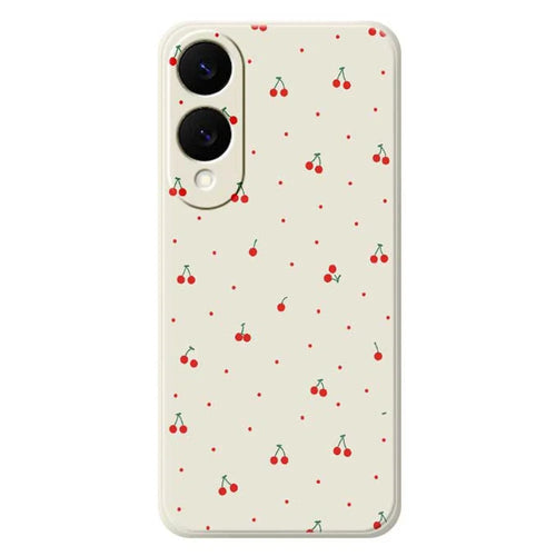 For Samsung Galaxy S25 Edge Case Red Cherry Pattern Printing Straight Edge TPU Phone Back Cover - Beige - 1