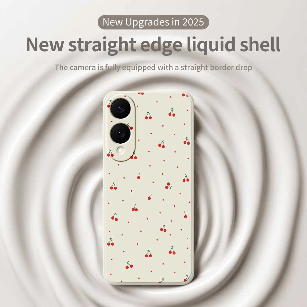 For Samsung Galaxy S25 Edge Case Red Cherry Pattern Printing Straight Edge TPU Phone Back Cover - Beige - 3