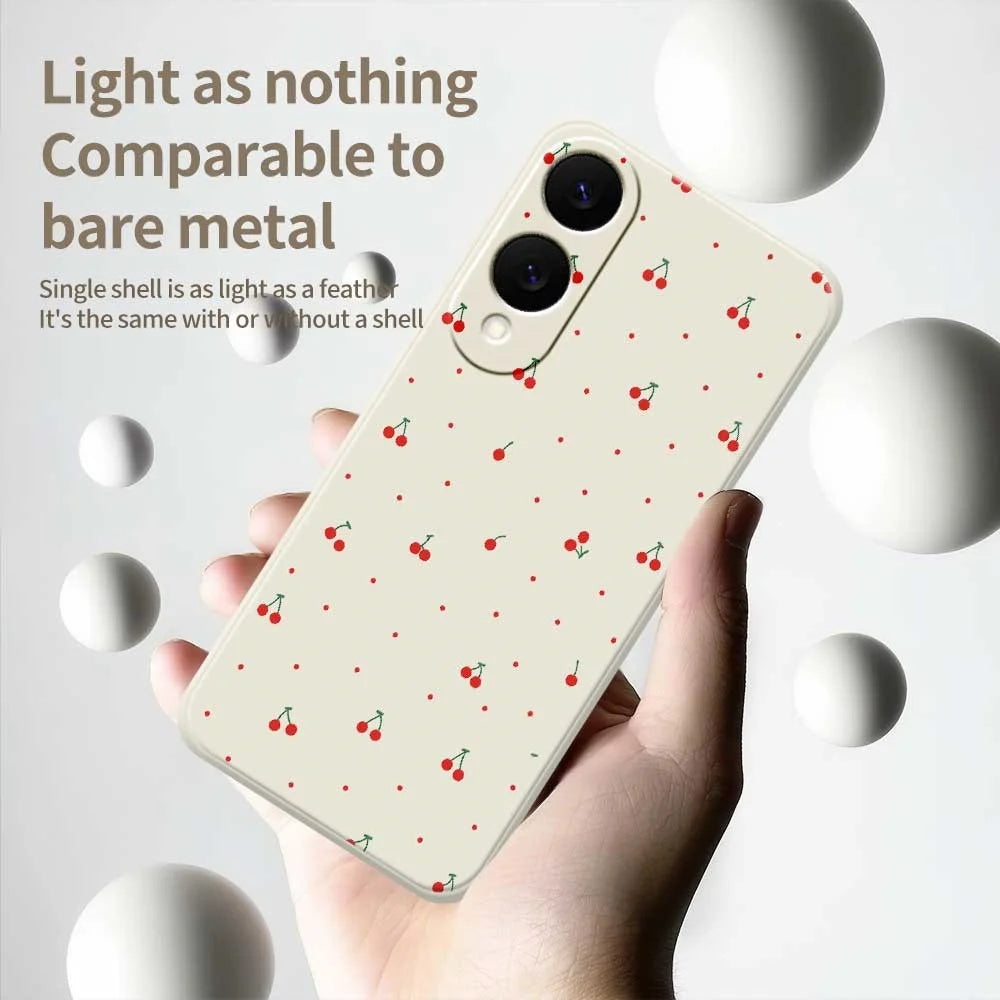 For Samsung Galaxy S25 Edge Case Red Cherry Pattern Printing Straight Edge TPU Phone Back Cover - Beige - 4