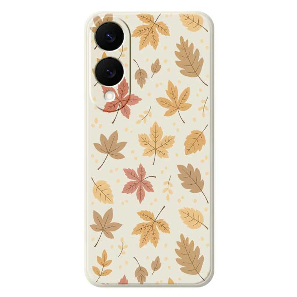 For Samsung Galaxy S25 Edge Case Leaves Pattern Printing Straight Edge TPU Phone Back Cover - Beige - 1