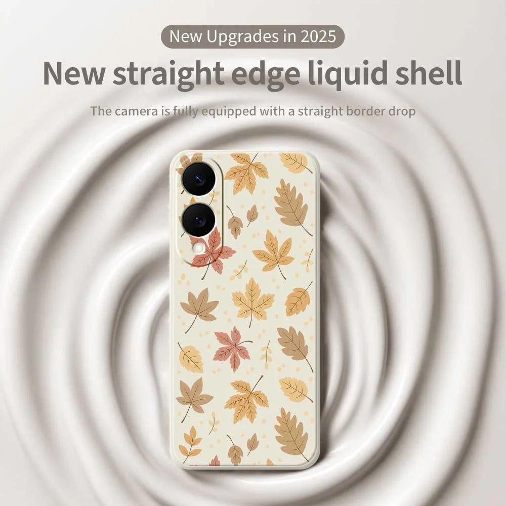 For Samsung Galaxy S25 Edge Case Leaves Pattern Printing Straight Edge TPU Phone Back Cover - Beige - 3