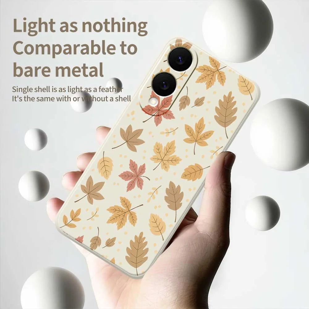 For Samsung Galaxy S25 Edge Case Leaves Pattern Printing Straight Edge TPU Phone Back Cover - Beige - 4