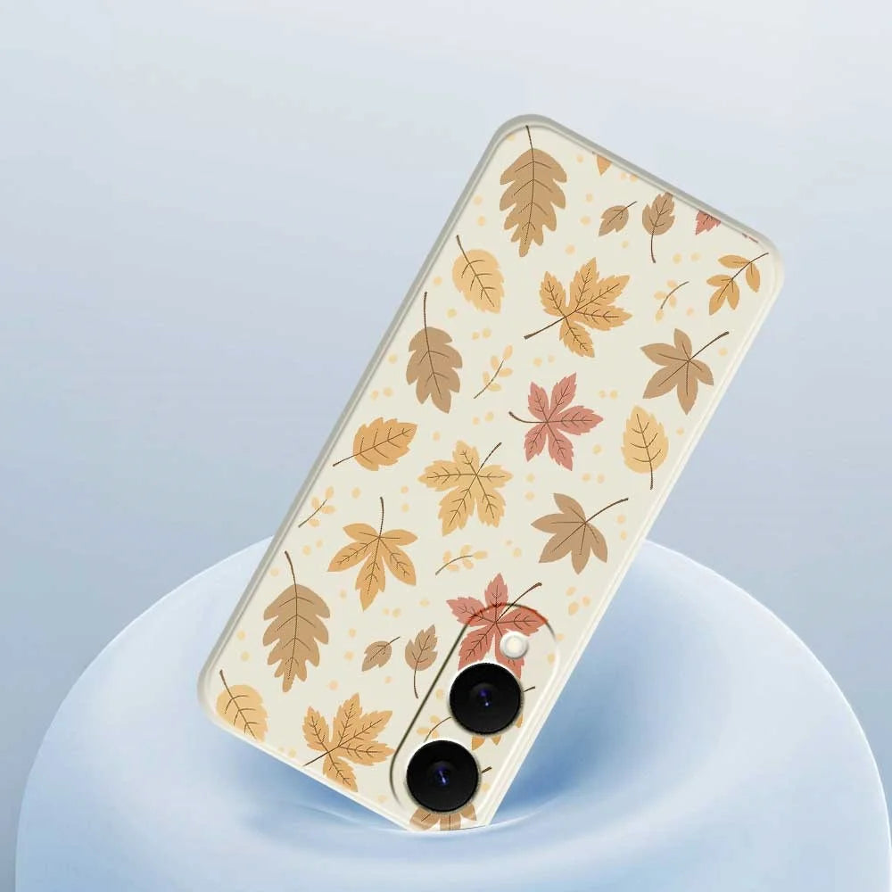 For Samsung Galaxy S25 Edge Case Leaves Pattern Printing Straight Edge TPU Phone Back Cover - Beige - 5