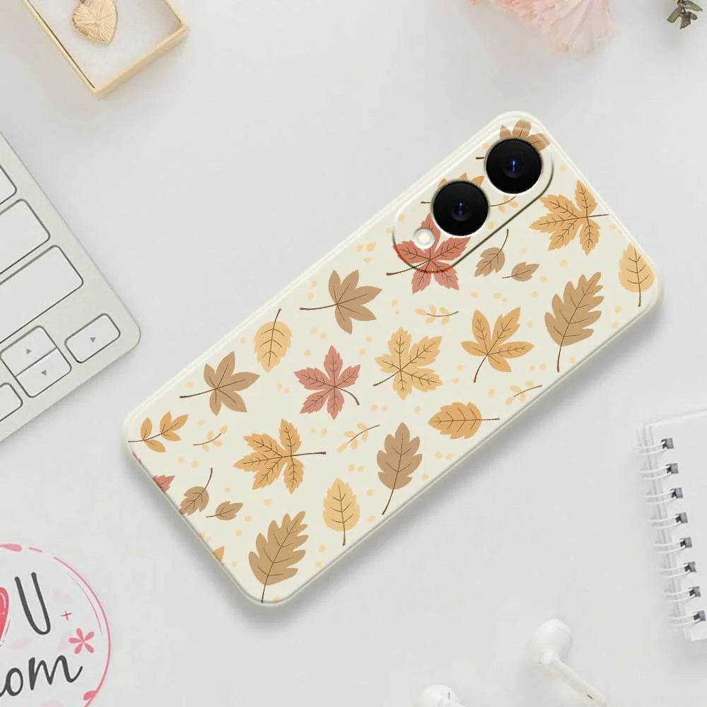For Samsung Galaxy S25 Edge Case Leaves Pattern Printing Straight Edge TPU Phone Back Cover - Beige - 7