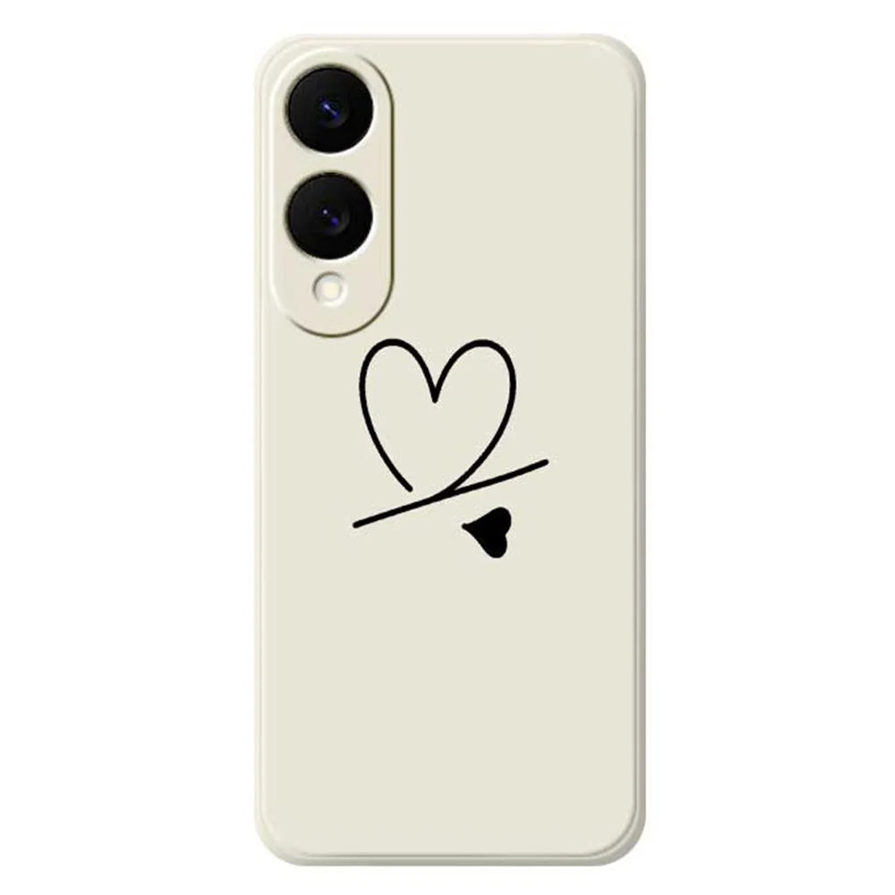 For Samsung Galaxy S25 Edge Case Black Love Pattern Printing Straight Edge TPU Phone Back Cover - Beige - 1