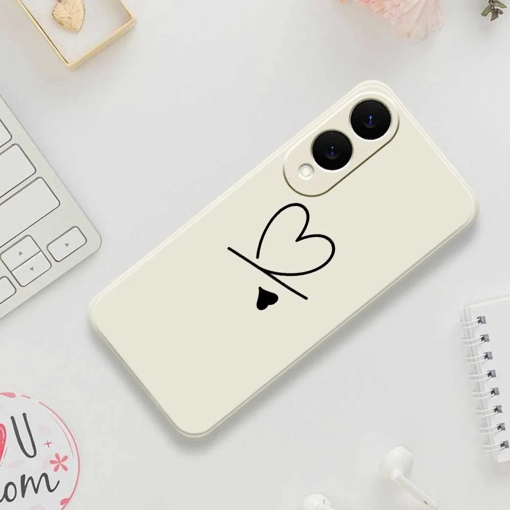 For Samsung Galaxy S25 Edge Case Black Love Pattern Printing Straight Edge TPU Phone Back Cover - Beige - 7