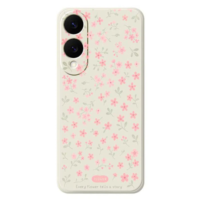 For Samsung Galaxy S25 Edge Case Pink Small Flowers Pattern Printing Straight Edge TPU Phone Back Cover - Beige - 1