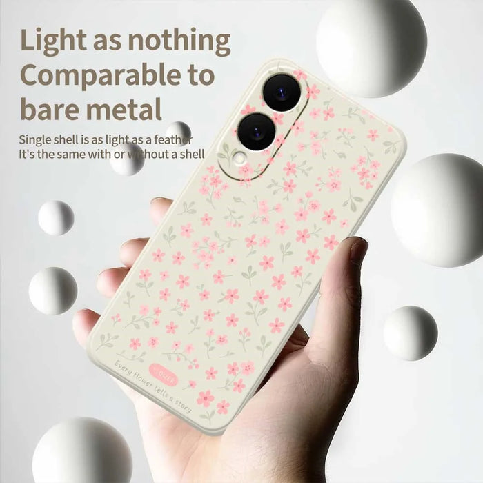 For Samsung Galaxy S25 Edge Case Pink Small Flowers Pattern Printing Straight Edge TPU Phone Back Cover - Beige - 4