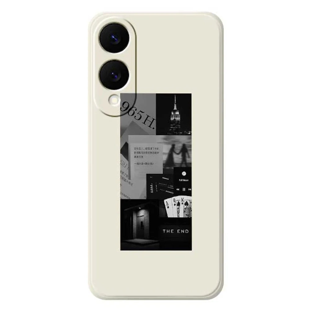For Samsung Galaxy S25 Edge Case Stitching Photos Pattern Printing Straight Edge TPU Phone Back Cover - Beige - 1