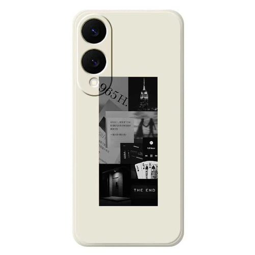 For Samsung Galaxy S25 Edge Case Stitching Photos Pattern Printing Straight Edge TPU Phone Back Cover - Beige - 1