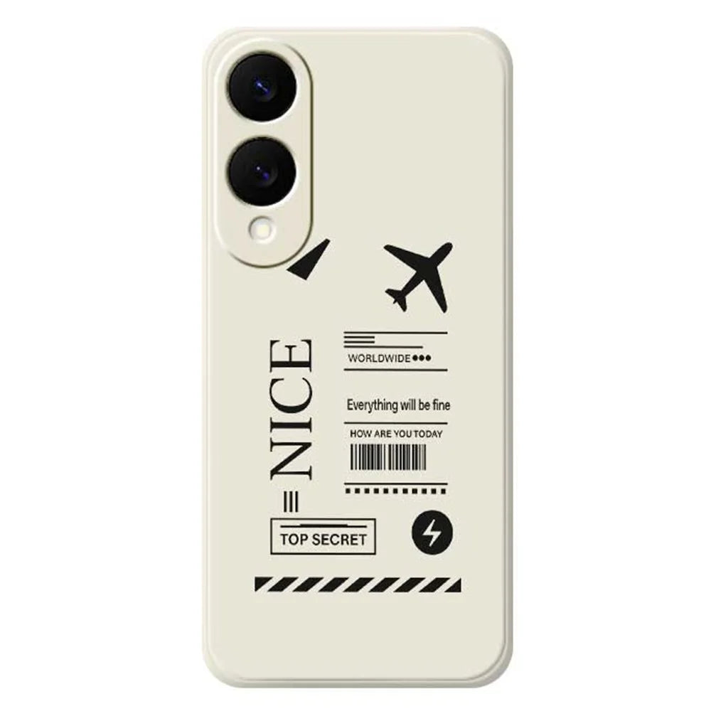 For Samsung Galaxy S25 Edge Case Boarding Ticket Pattern Printing Straight Edge TPU Phone Back Cover - Beige - 1