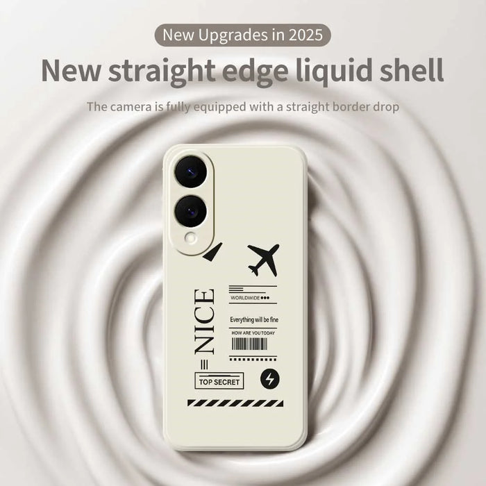 For Samsung Galaxy S25 Edge Case Boarding Ticket Pattern Printing Straight Edge TPU Phone Back Cover - Beige - 3