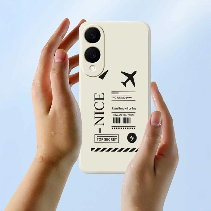 For Samsung Galaxy S25 Edge Case Boarding Ticket Pattern Printing Straight Edge TPU Phone Back Cover - Beige - 6