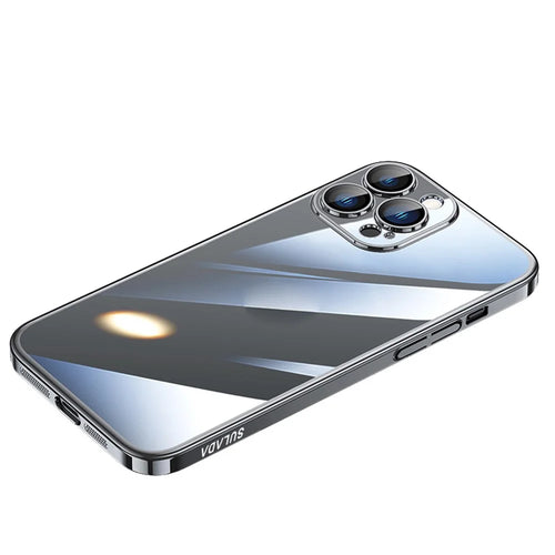 SULADA JINGJIA Series for iPhone 14 Pro Max Phone Case Hard PC Electroplating Frame Shockproof Clear Cover with Lens Film - Black - 1