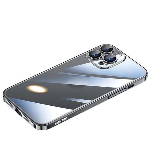 SULADA JINGJIA Series for iPhone 14 Pro Max Phone Case Hard PC Electroplating Frame Shockproof Clear Cover with Lens Film - Black - 1