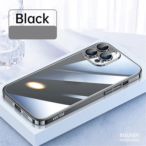 SULADA JINGJIA Series for iPhone 14 Pro Max Phone Case Hard PC Electroplating Frame Shockproof Clear Cover with Lens Film - Black - 2