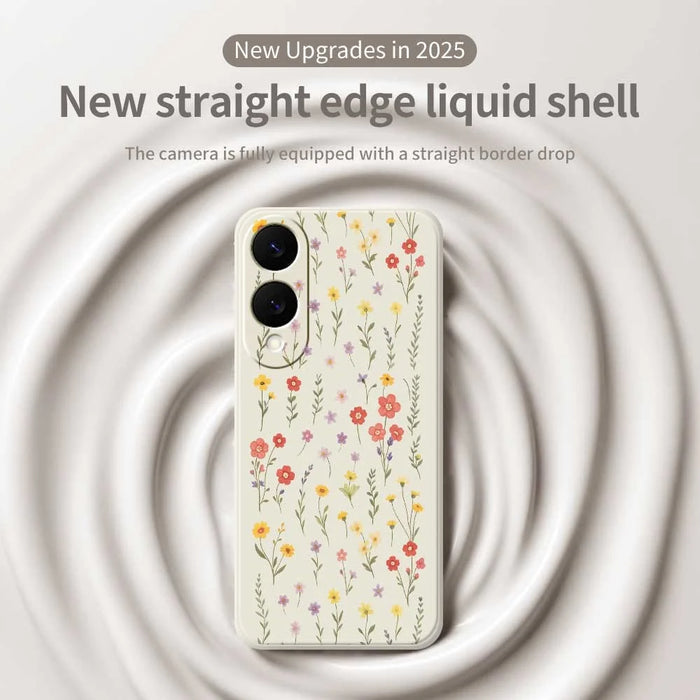 For Samsung Galaxy S25 Edge Case Flowers and Grass Pattern Printing Straight Edge TPU Phone Back Cover - Beige - 3