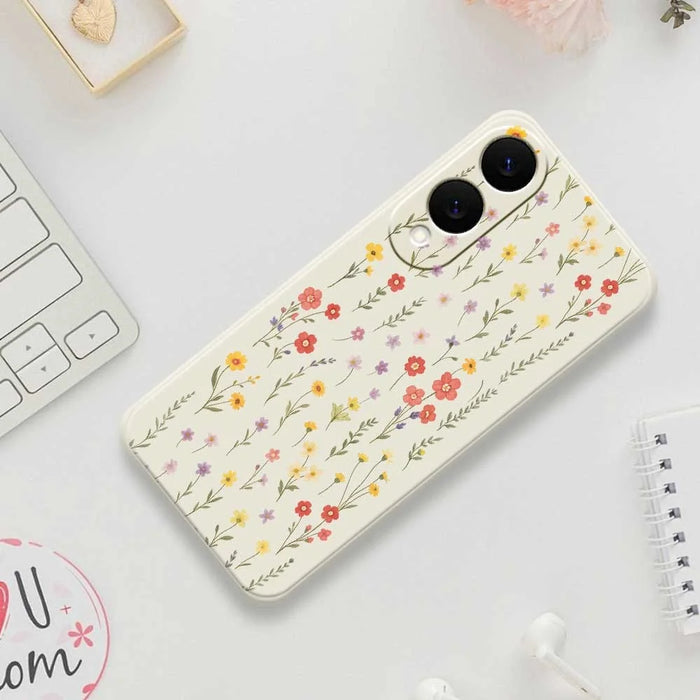 For Samsung Galaxy S25 Edge Case Flowers and Grass Pattern Printing Straight Edge TPU Phone Back Cover - Beige - 7