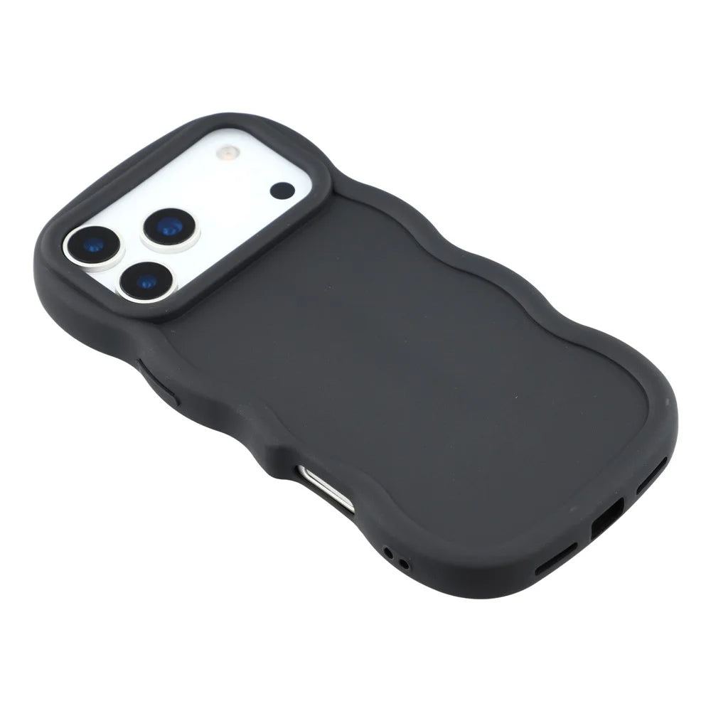 For iPhone 17 Pro Max Case TPU Protective Phone Cover Unique Curly Wave Frame - Black - 4