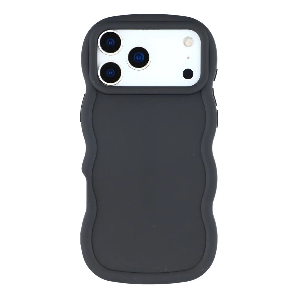 For iPhone 17 Pro Case TPU Protective Phone Cover Unique Curly Wave Frame - Black - 3