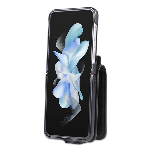 AZNS For Samsung Galaxy Z Flip4 5G Phone Case Magnetic Closure Shockproof Case Cowhide Texture PU Leather Folio Flip Cover with Card Slot - Black - 2