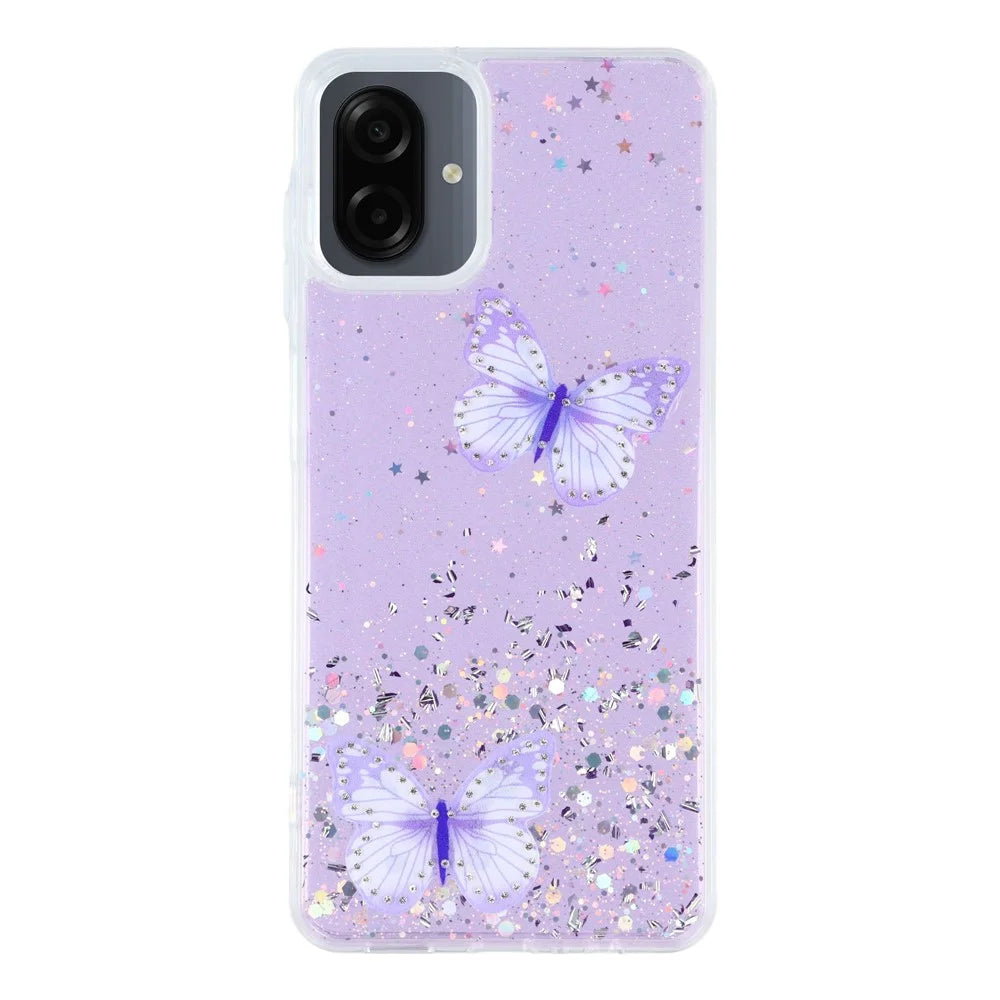 For Samsung Galaxy A08 5G / A08 4G / A07 4G Case Epoxy PVC Butterfly TPU Aesthetics Phone Cover - Purple - 1