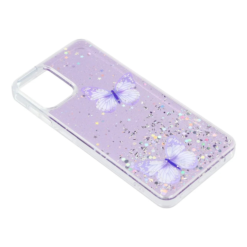 For Samsung Galaxy A08 5G / A08 4G / A07 4G Case Epoxy PVC Butterfly TPU Aesthetics Phone Cover - Purple - 3