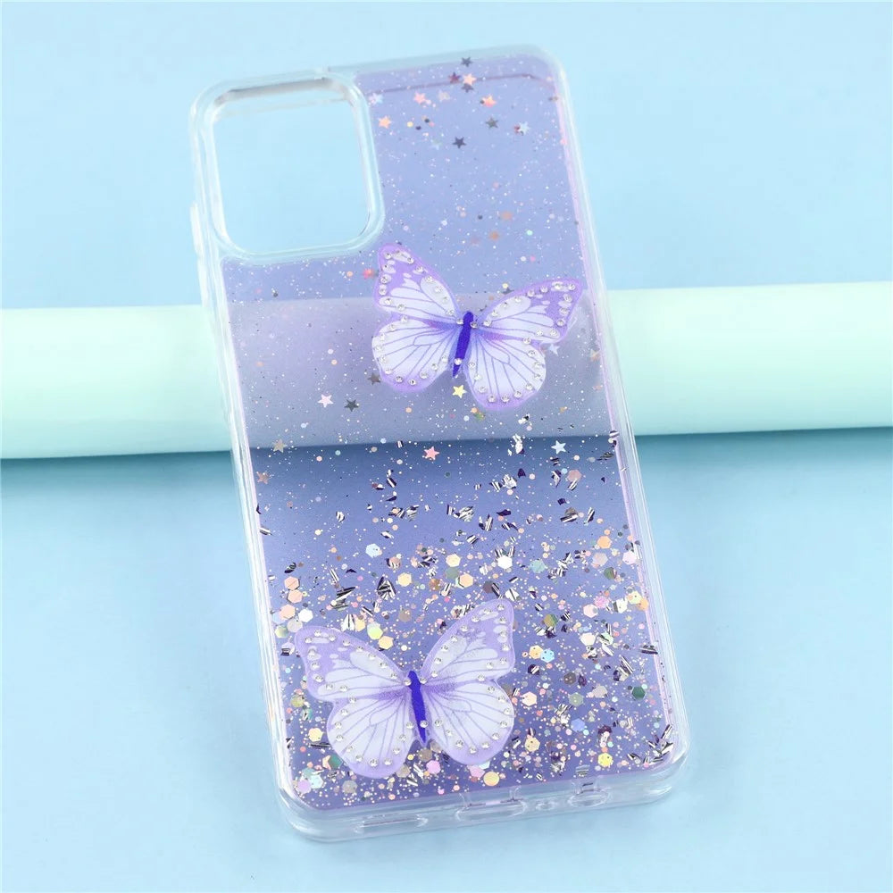For Samsung Galaxy A08 5G / A08 4G / A07 4G Case Epoxy PVC Butterfly TPU Aesthetics Phone Cover - Purple - 5