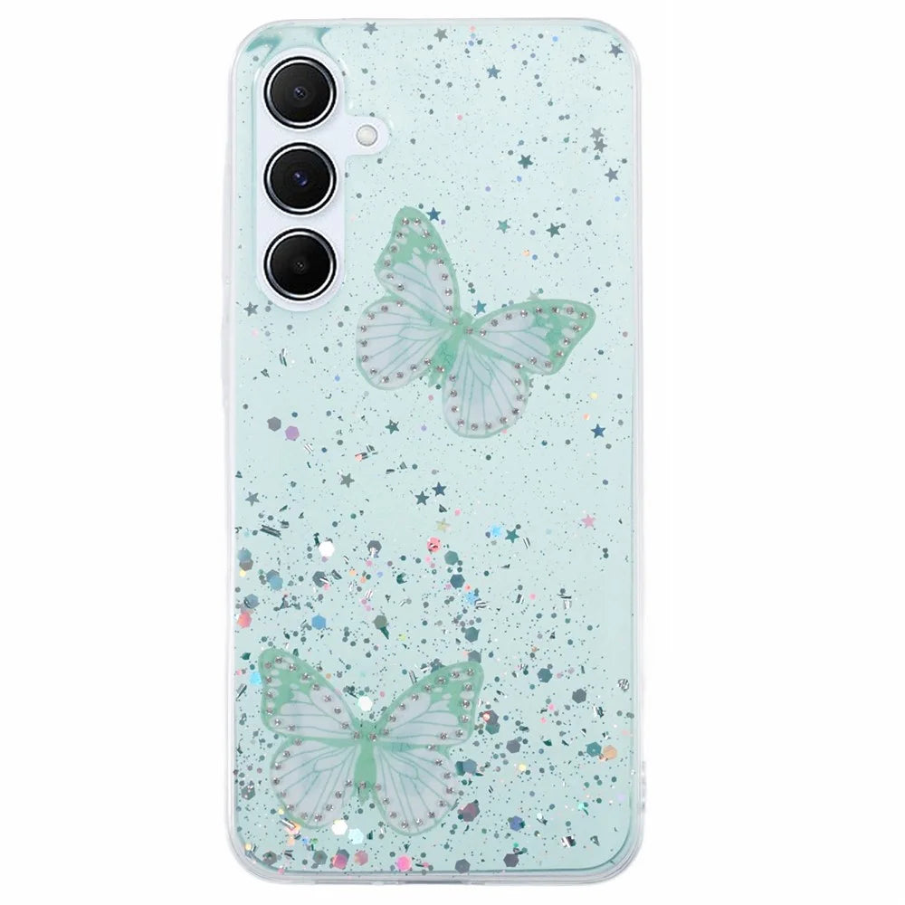 For Samsung Galaxy A18 5G / A18 4G / A17 5G / A17 4G Case Epoxy PVC Butterfly TPU Aesthetics Phone Cover - Green - 1