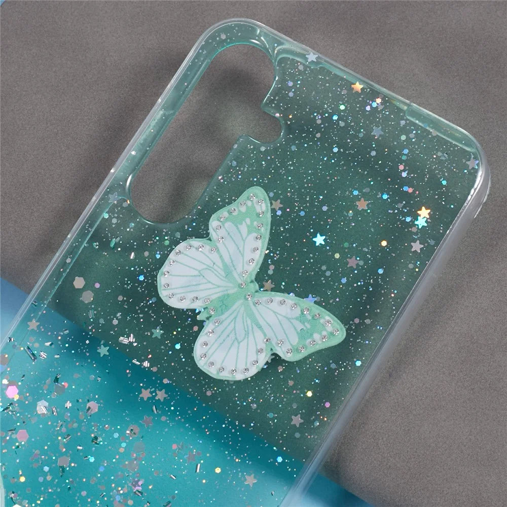 For Samsung Galaxy A18 5G / A18 4G / A17 5G / A17 4G Case Epoxy PVC Butterfly TPU Aesthetics Phone Cover - Green - 6