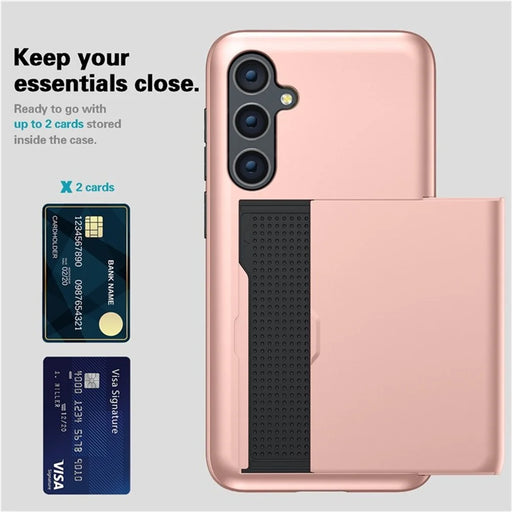 AMORUS For Samsung Galaxy S25 Case with Sliding Card Holder PC TPU Phone Back Cover - Rose Gold - 2