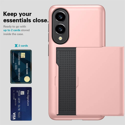 AMORUS For Samsung Galaxy S25 Edge Case with Sliding Card Holder PC TPU Phone Back Cover - Rose Gold - 2
