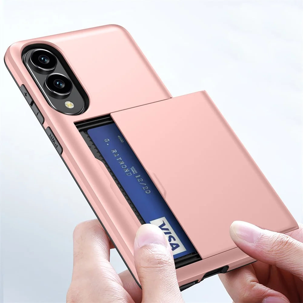 AMORUS For Samsung Galaxy S25 Edge Case with Sliding Card Holder PC TPU Phone Back Cover - Rose Gold - 3