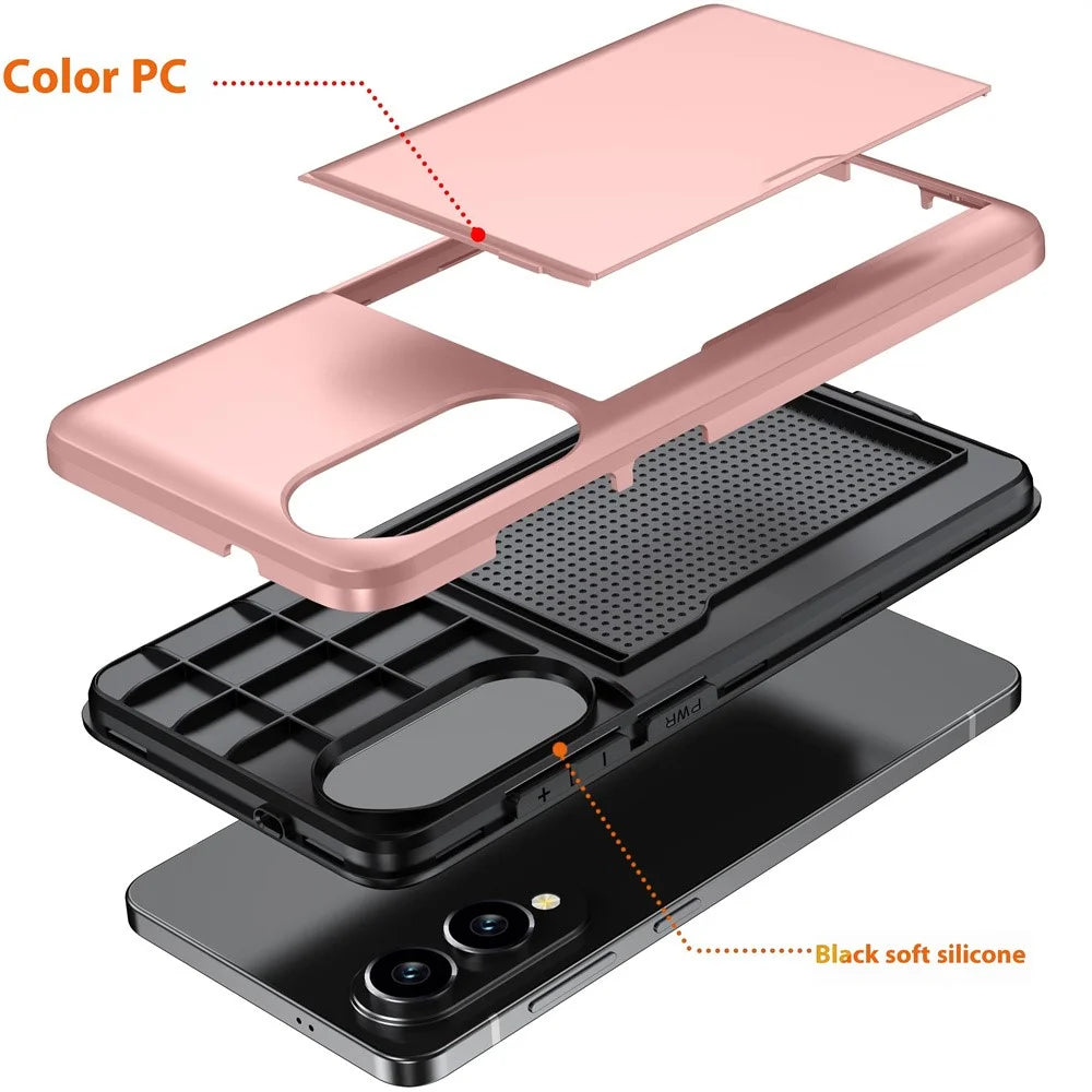 AMORUS For Samsung Galaxy S25 Edge Case with Sliding Card Holder PC TPU Phone Back Cover - Rose Gold - 4