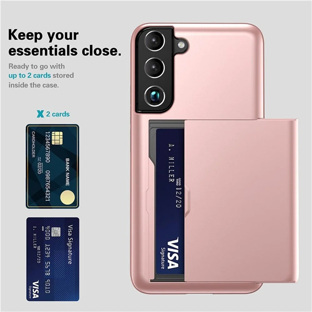 AMORUS For Samsung Galaxy S23 Case with Sliding Card Holder PC TPU Phone Back Cover - Rose Gold - 2