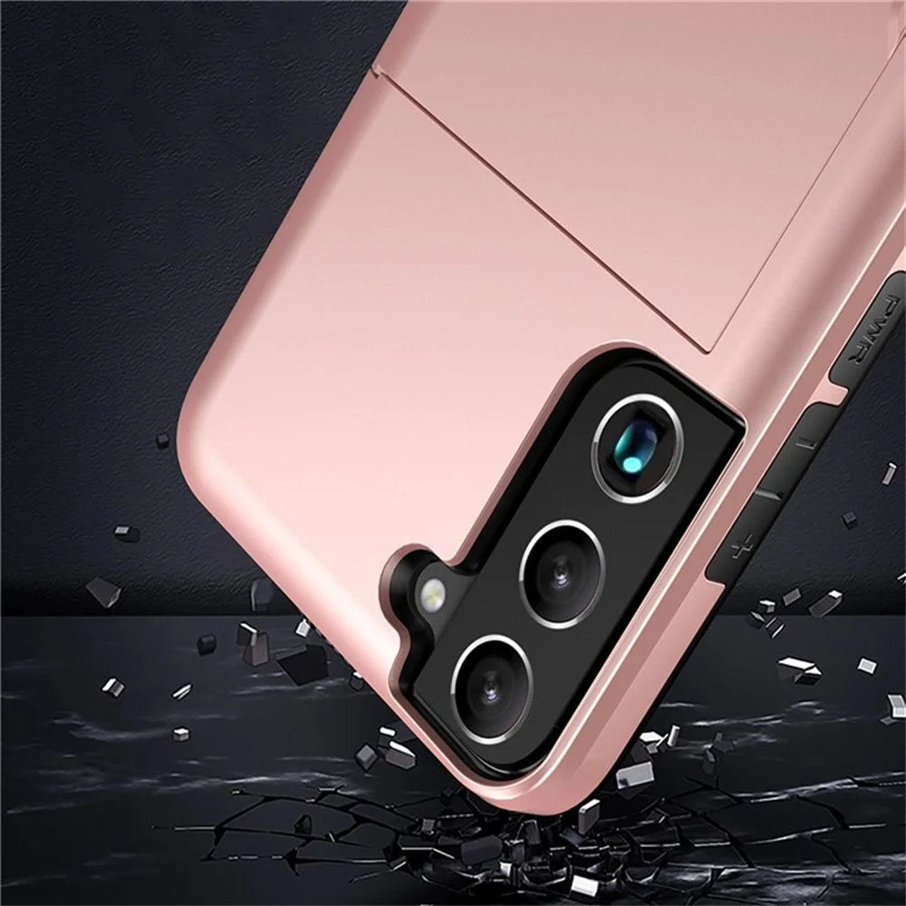 AMORUS For Samsung Galaxy S23+ Case with Sliding Card Holder PC TPU Phone Back Cover - Rose Gold - 7