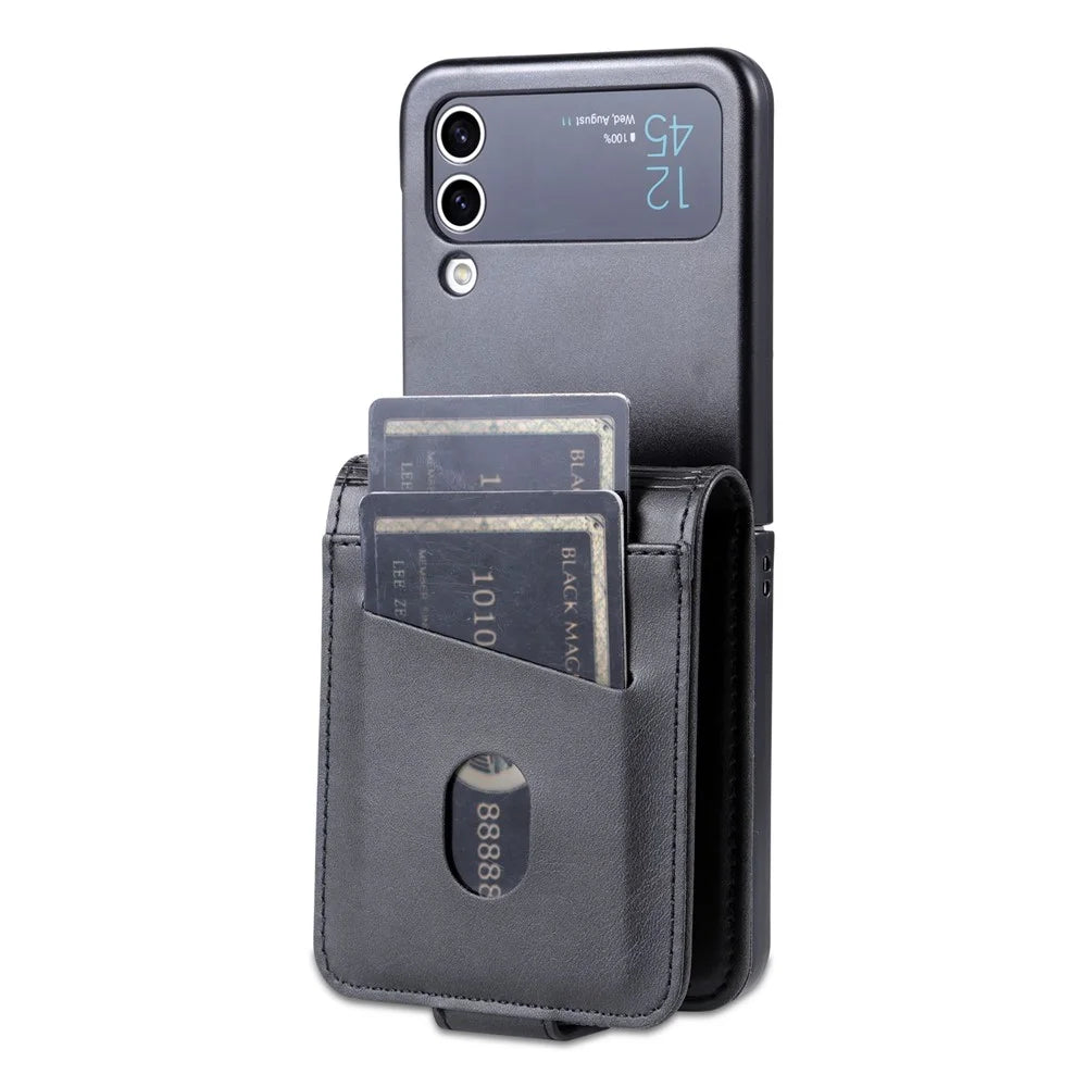 AZNS For Samsung Galaxy Z Flip3 5G Shockproof Case Cowhide Texture PU Leather Case Magnetic Closure Folio Flip Phone Cover with Card Slot - Black - 6