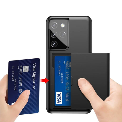 AMORUS For Samsung Galaxy S21 Ultra 5G Case with Sliding Card Holder PC TPU Phone Back Cover - Black - 2