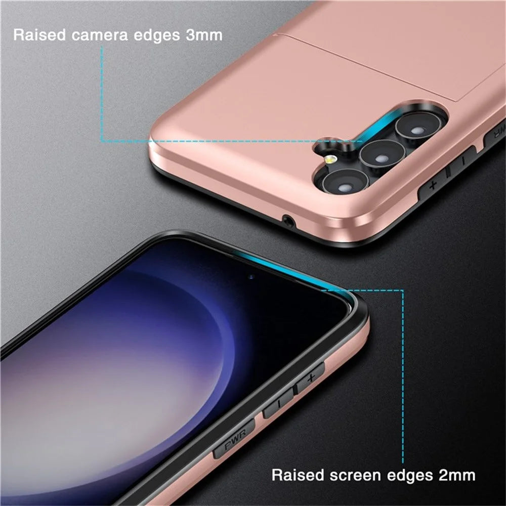 AMORUS For Samsung Galaxy A55 5G Case with Sliding Card Holder PC TPU Phone Back Cover - Rose Gold - 5