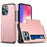 AMORUS For iPhone 13 Pro Max Case with Sliding Card Holder PC TPU Phone Back Cover - Rose Gold - 1