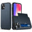 AMORUS For iPhone 15 Case with Sliding Card Holder PC TPU Phone Back Cover - Navy Blue - 1