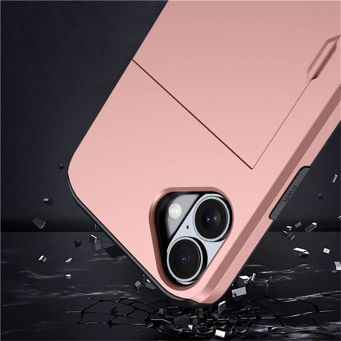 AMORUS For iPhone 16 Case with Sliding Card Holder PC TPU Phone Back Cover - Rose Gold - 7