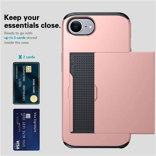 AMORUS For iPhone 17e / 16e Case with Sliding Card Holder PC TPU Phone Back Cover - Rose Gold - 2