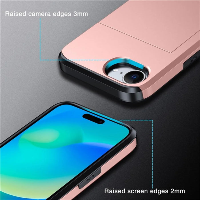 AMORUS For iPhone 17e / 16e Case with Sliding Card Holder PC TPU Phone Back Cover - Rose Gold - 6
