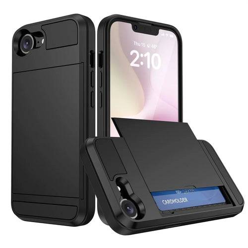 AMORUS Phone Case For iPhone SE (2022)  /  (2020)  /  8  /  7 PC TPU Back Cover with Sliding Card Holder - Black - 1