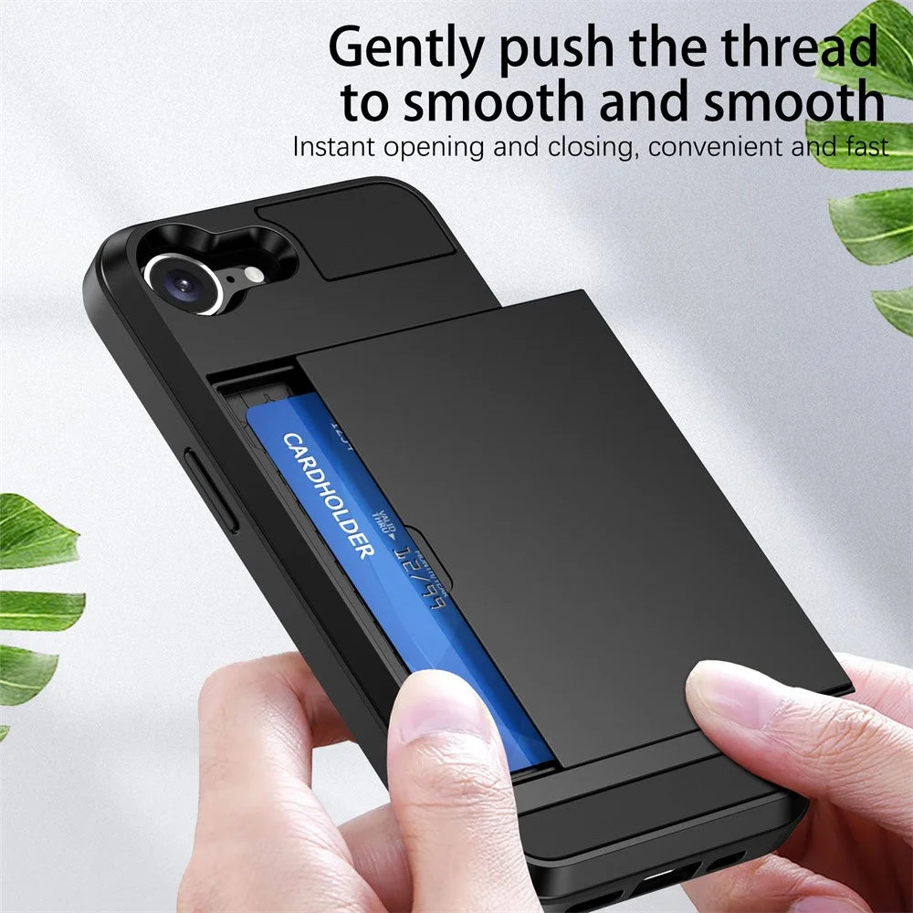 AMORUS Phone Case For iPhone SE (2022)  /  (2020)  /  8  /  7 PC TPU Back Cover with Sliding Card Holder - Black - 3
