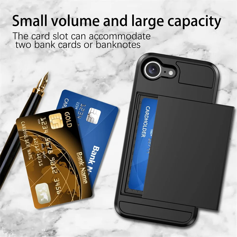 AMORUS Phone Case For iPhone SE (2022)  /  (2020)  /  8  /  7 PC TPU Back Cover with Sliding Card Holder - Black - 4